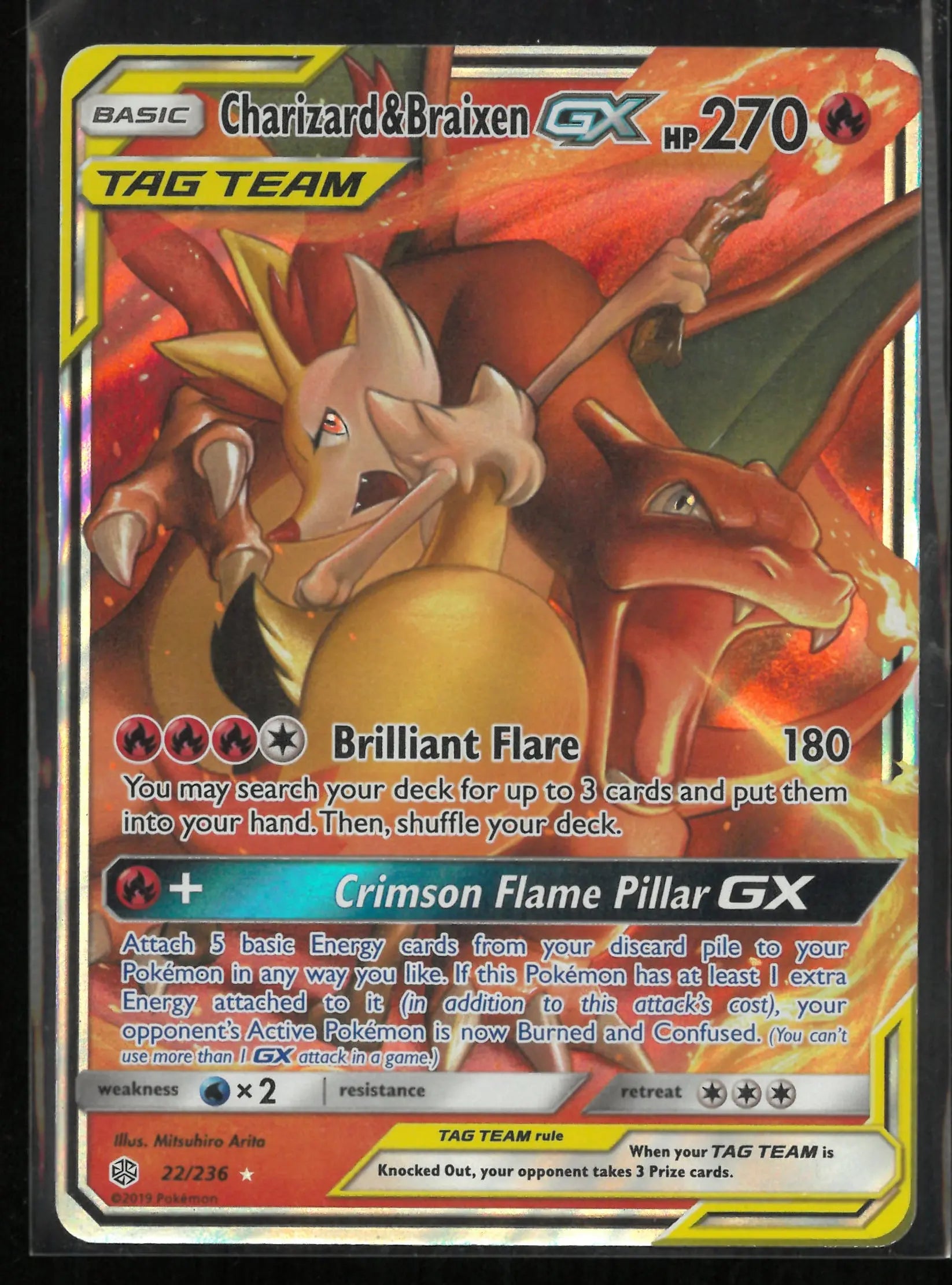 2019 Pokemon Cosmic Eclipse Charizard & Braixen GX Tag Team Ultra Rare 22/236 
