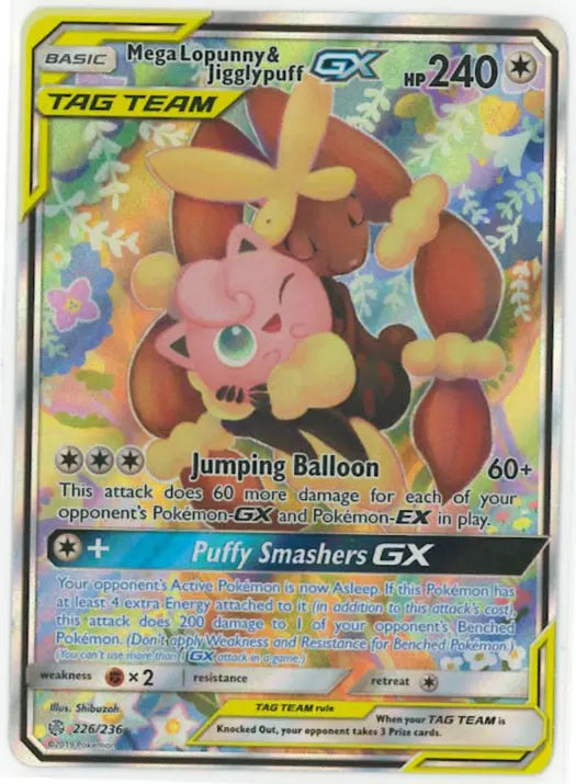 2019 Pokemon Cosmic Eclipse Mega Lopunny & Jigglypuff GX 226/236 Alt Art 