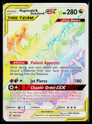 2019 Pokemon Cosmic Eclipse Naganadel & Guzzlord GX Rainbow Secret Rare 260/236 