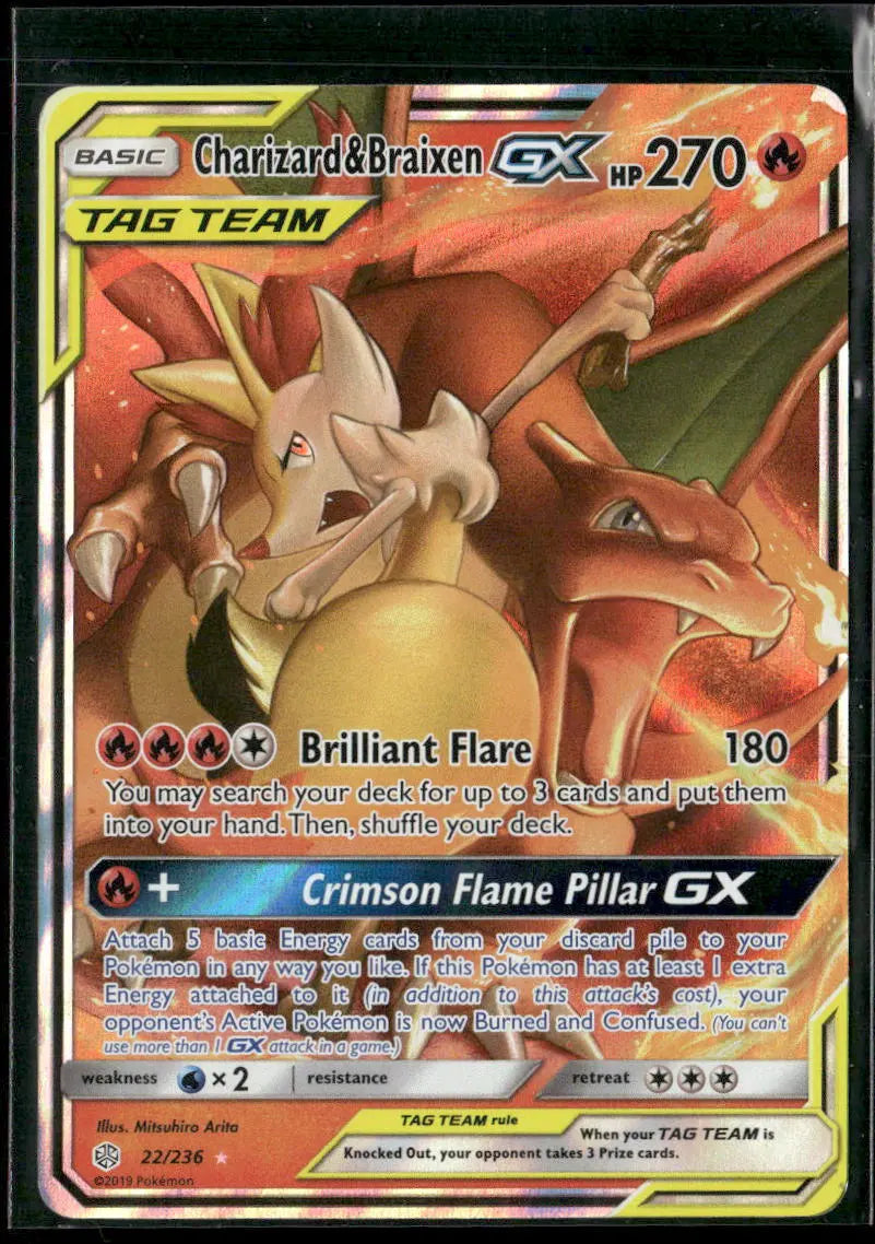 2019 Pokemon Cosmic Eclipse Ultra Rare Charizard & Braixen GX 22/236 