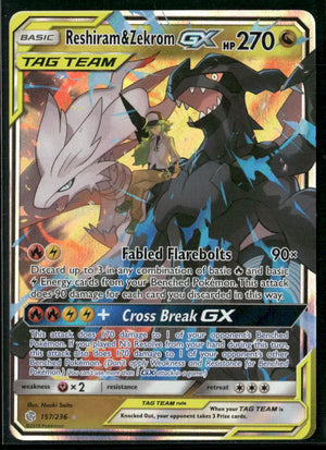 2019 Pokemon Cosmic Eclipse Ultra Rare Reshiram & Zekrom GX 157/236 