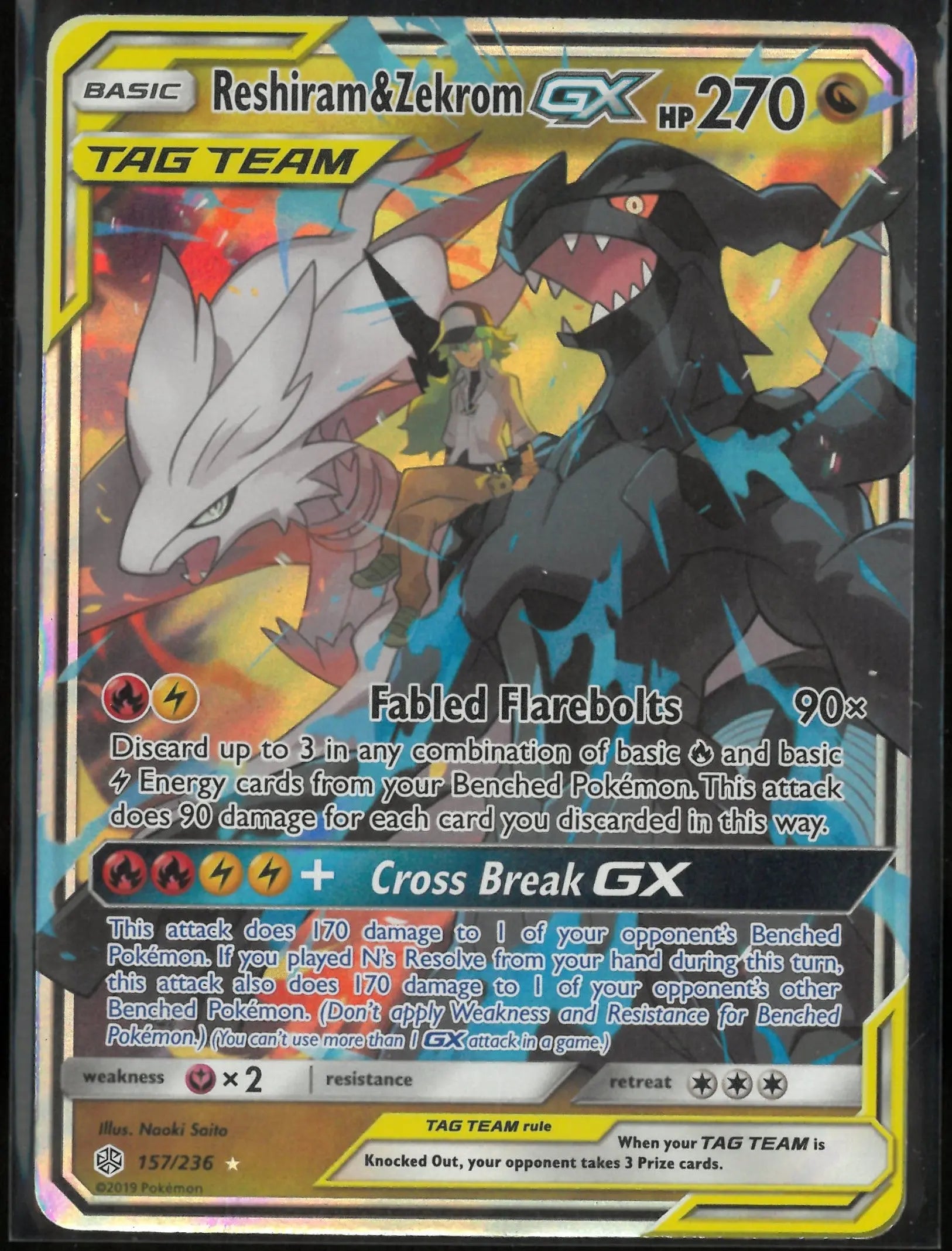 2019 Pokemon Cosmic Eclipse Ultra Rare Reshiram & Zekrom GX 157/236 