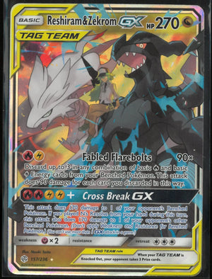 2019 Pokemon Cosmic Eclipse Ultra Rare Reshiram & Zekrom GX 157/236 