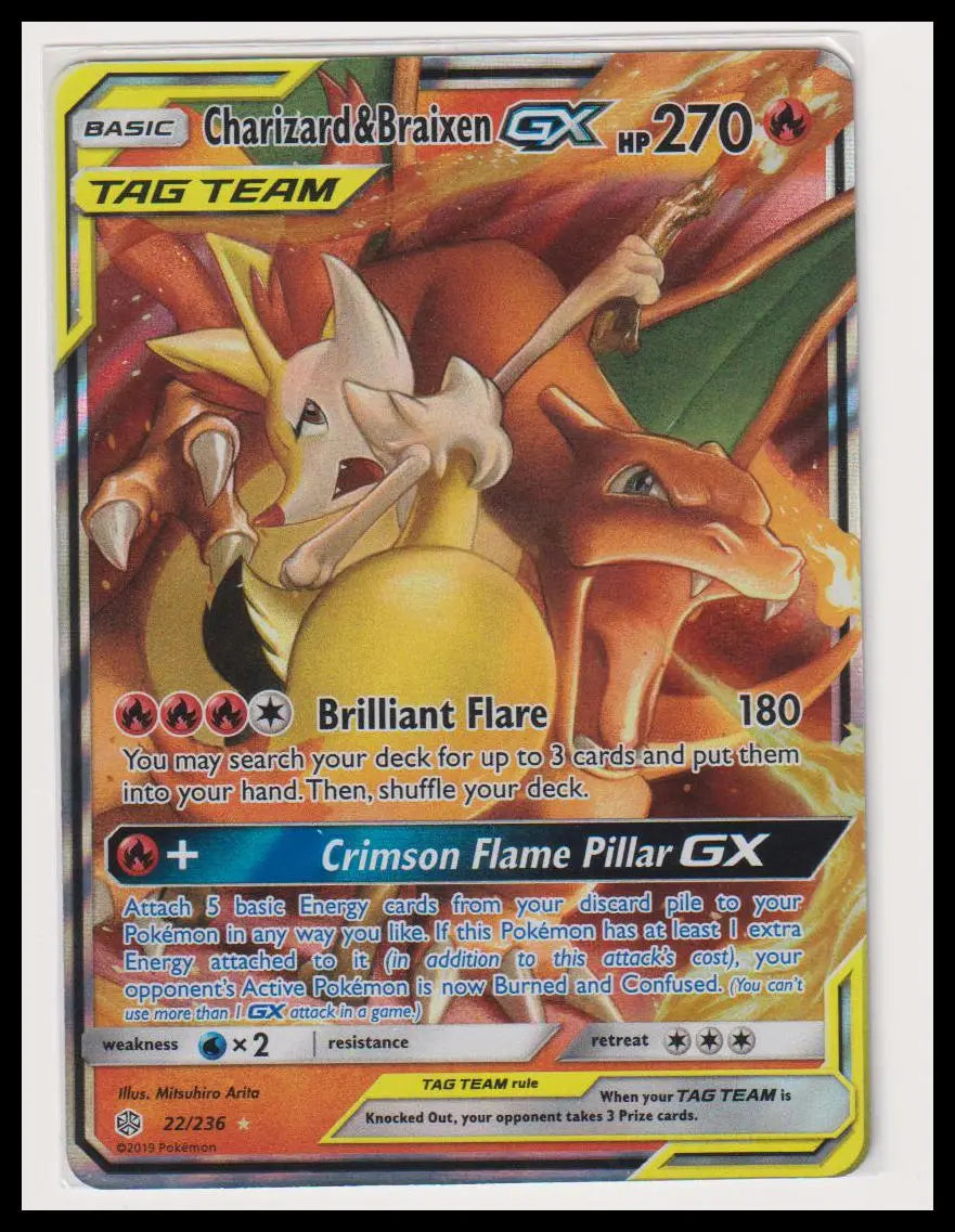 2019 Pokemon Cosmic Eclispe Charizard & Braixen GX Tag Team 22/236 
