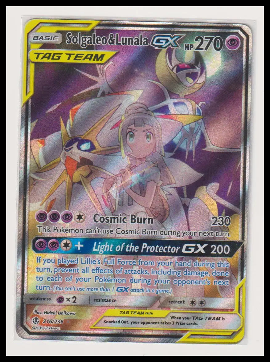 2019 Pokemon Cosmic Eclispe Solgaleo & Lunala GX Alt Art 216/236 MP 