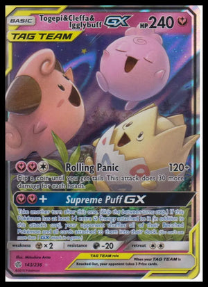 2019 Pokemon Cosmic Eclispe Togepi & Cleffa & Igglybuff GX Tag Team 143/236 