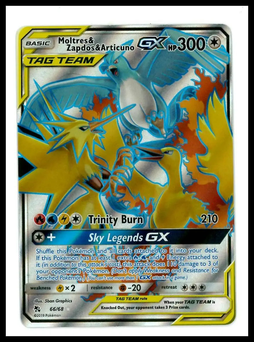 2019 Pokemon Hidden Fates Moltres & Zapdos & Articuno GX 66/68 
