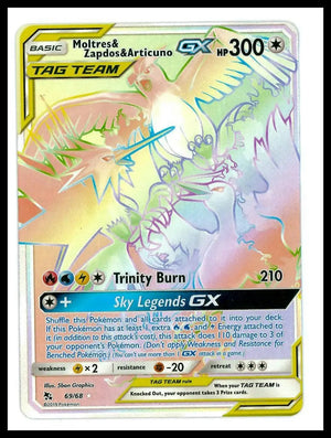 2019 Pokemon Hidden Fates Moltres & Zapdos & Articuno GX Secret 69/68 