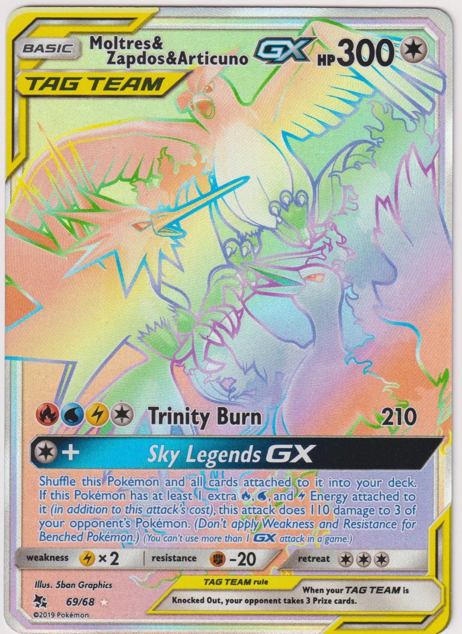 2019 Pokemon Hidden Fates Moltres & Zapdos & Articuno GX Secret Rare 69/68 