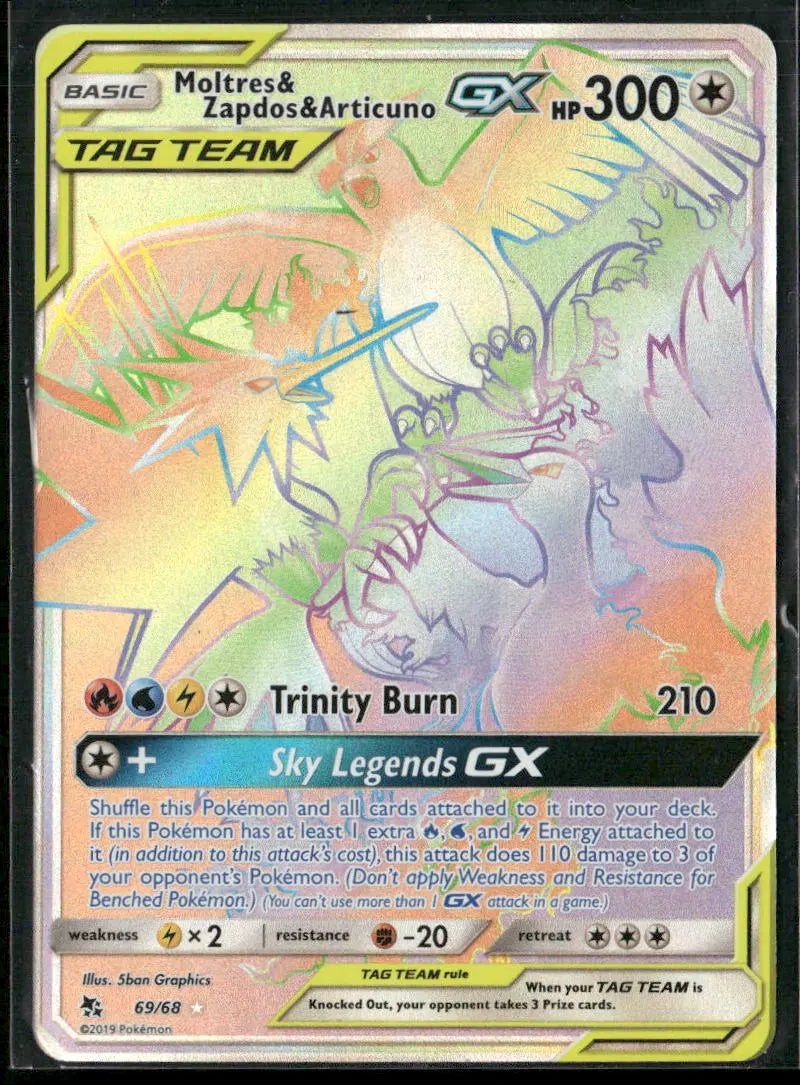 2019 Pokemon Hidden Fates Secret Rare Moltres & Zapdos & Articuno GX 69/68 