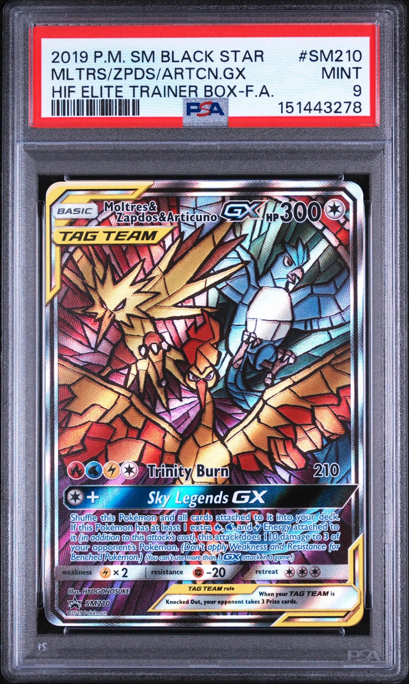2019 Pokemon SM Black Star Promo Artcn. GX Mltrs Zpds SM210 Hif. ETB Promo PSA 9 