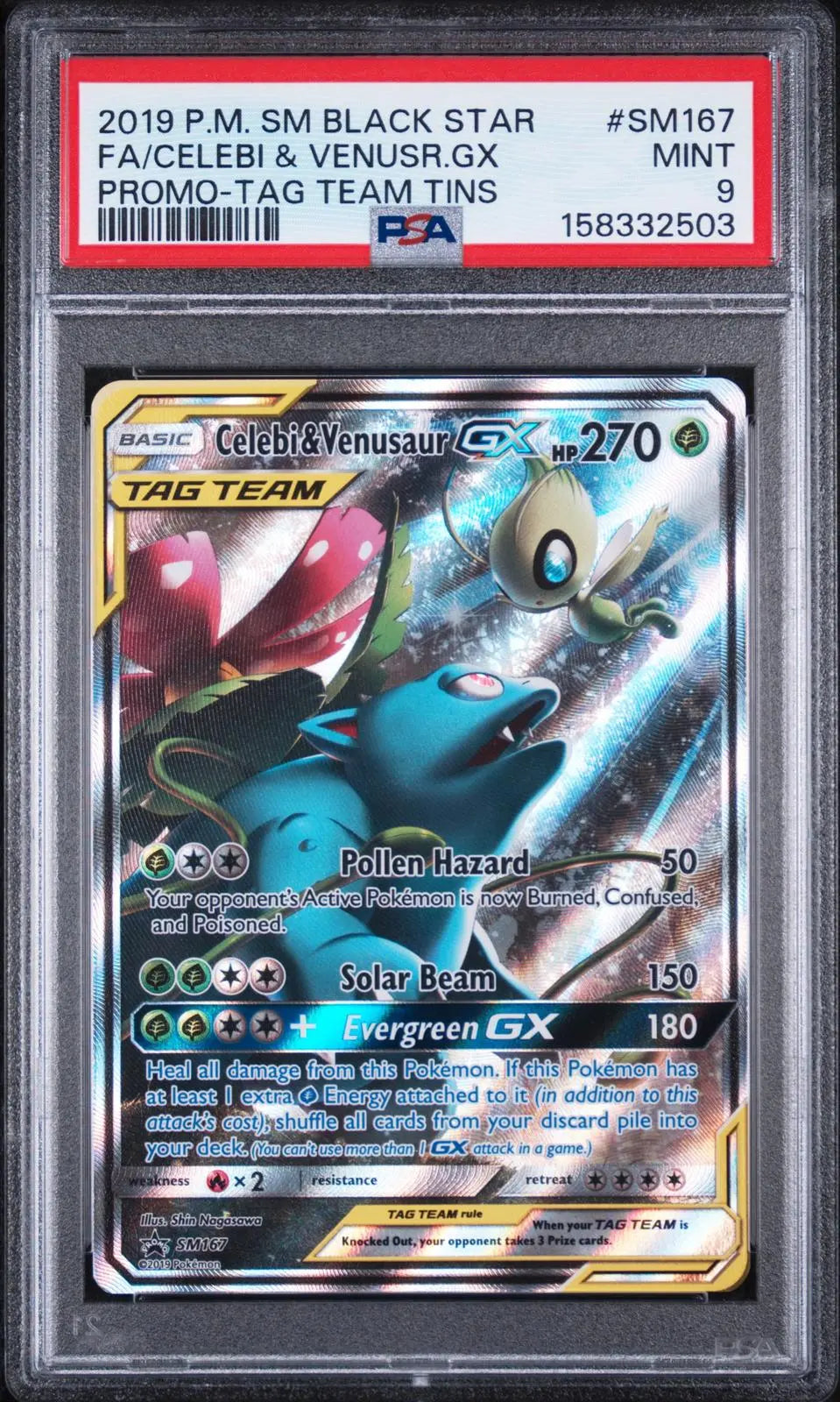 2019 Pokemon SM Black Star Promo Celebi & Venusaur GX Tag Team SM167 PSA 9 