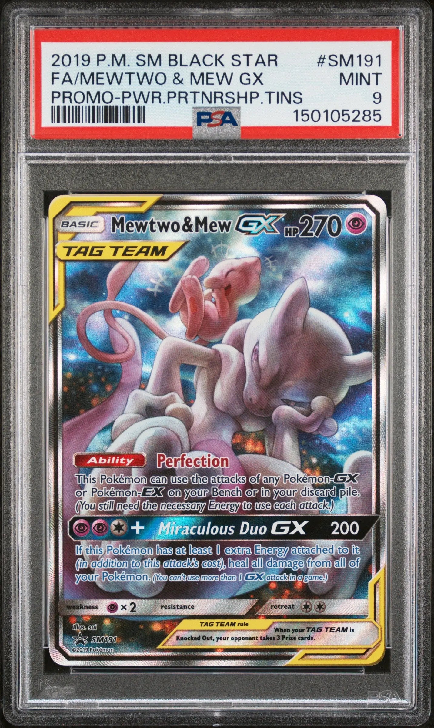 2019 Pokemon SM Black Star Promo Mewtwo & Mew GX Tag Team SM191 PSA 9 