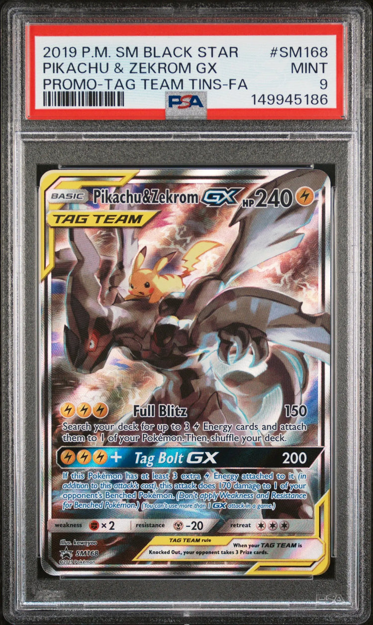 2019 Pokemon SM Black Star Promo Pikachu & Zekrom GX TAG Team SM168 PSA 9 