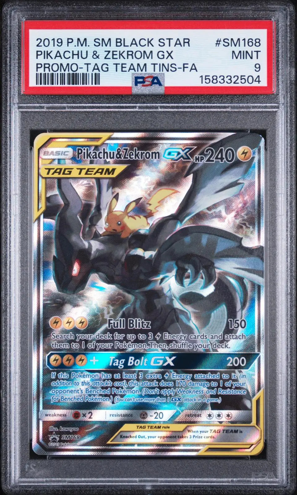 2019 Pokemon SM Black Star Promo Pikachu & Zekrom GX Tag Team SM168 PSA 9 