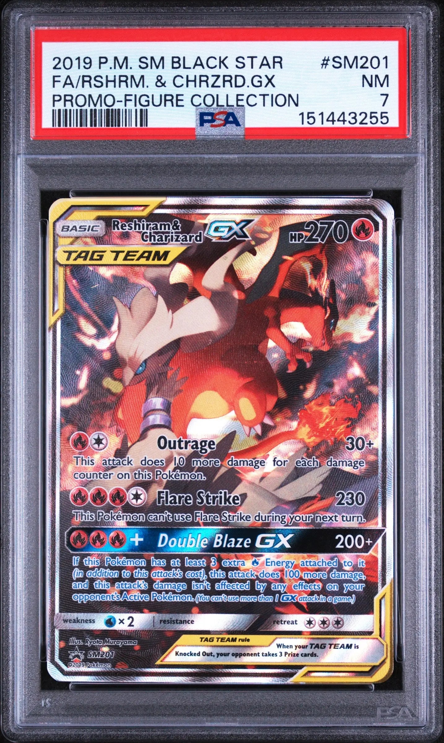 2019 Pokemon SM Black Star Promo Reshiram & Charizard GX SM201 PSA 7 