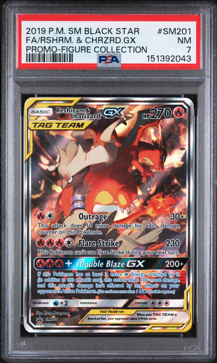 2019 Pokemon SM Black Star Promo Reshiram & Charizard GX Tag Team SM201 PSA 7 