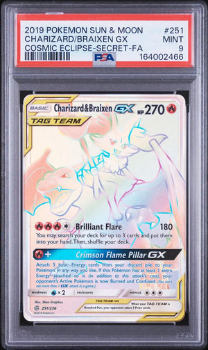 2019 Pokemon SM Cosmic Eclipse Charizard & Braixen GX Secret Rare 251/236 PSA 9 