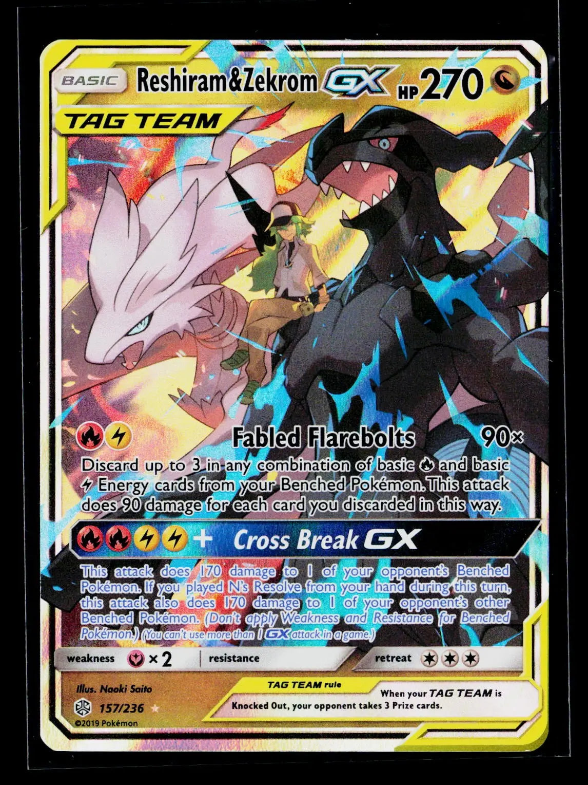 2019 Pokemon SM Cosmic Eclipse Reshiram & Zekrom GX Ultra Rare 157/236 