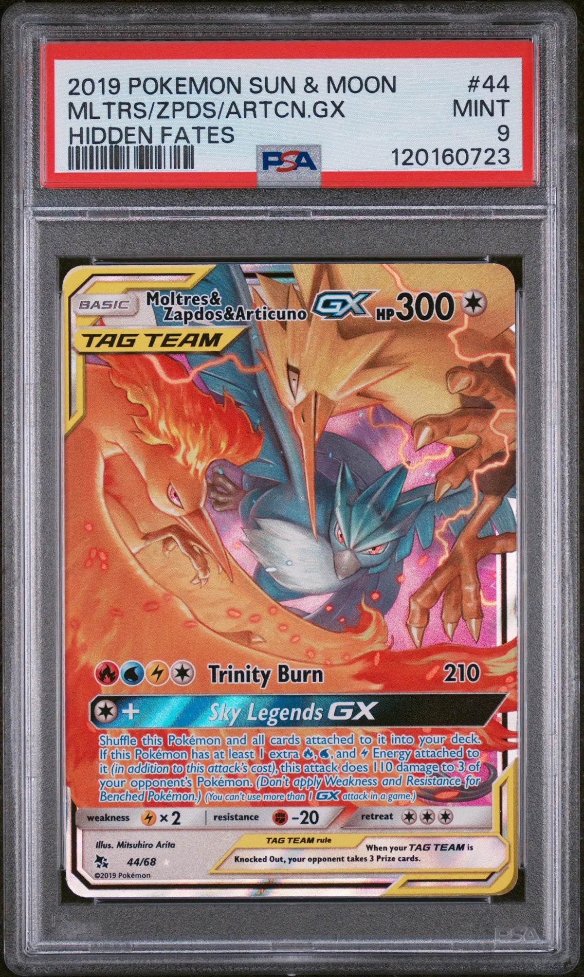 2019 Pokemon SM Hidden Fates Moltres/Zapdos/Articuno GX 44/68 PSA 9 
