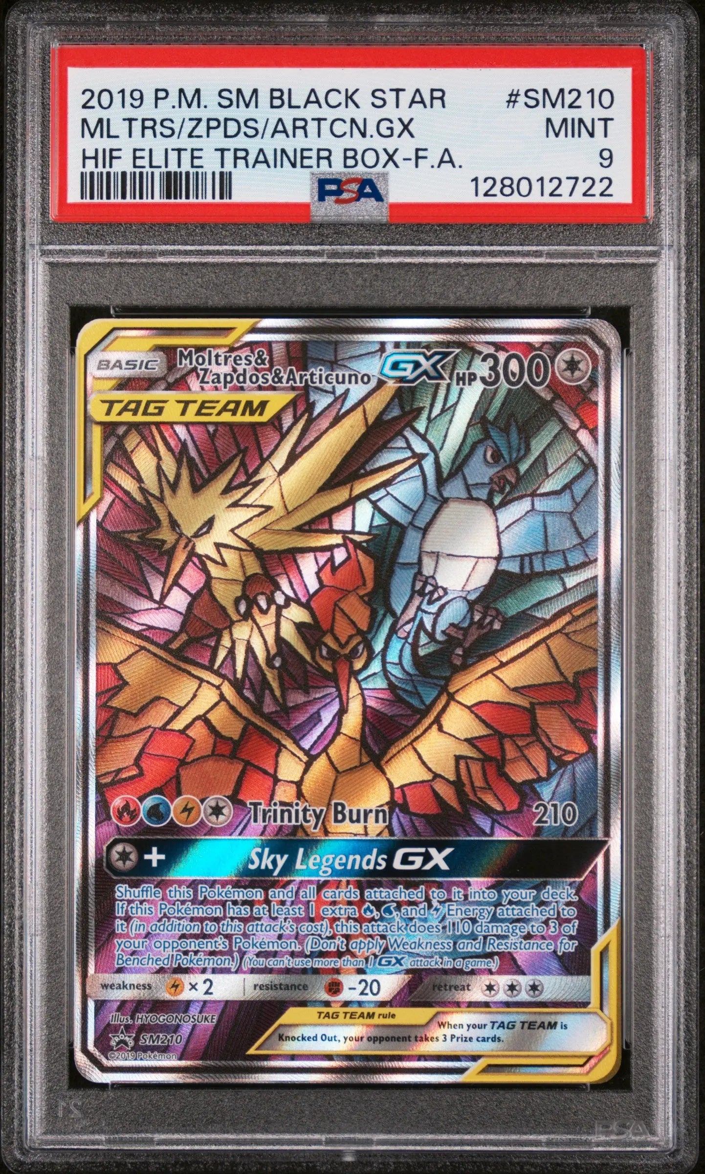 2019 Pokemon SM Moltres/Zapdos/Articuno Gx Tag Team SM210 ETB Promo PSA 9 