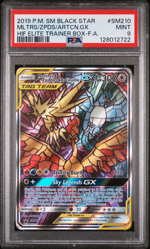 2019 Pokemon SM Moltres/Zapdos/Articuno Gx Tag Team SM210 ETB Promo PSA 9 