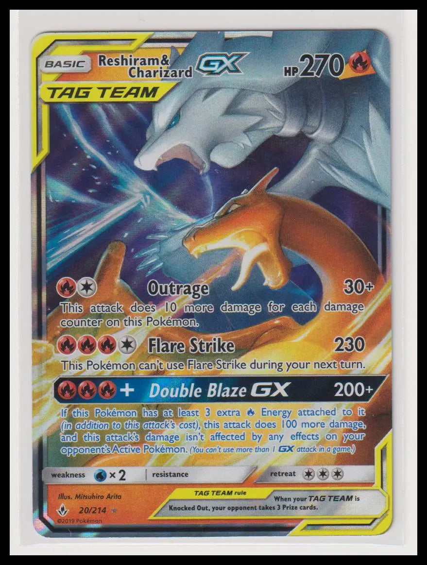 2019 Pokemon SM Unbroken Bonds Reshiram & Charizard GX 20/214 