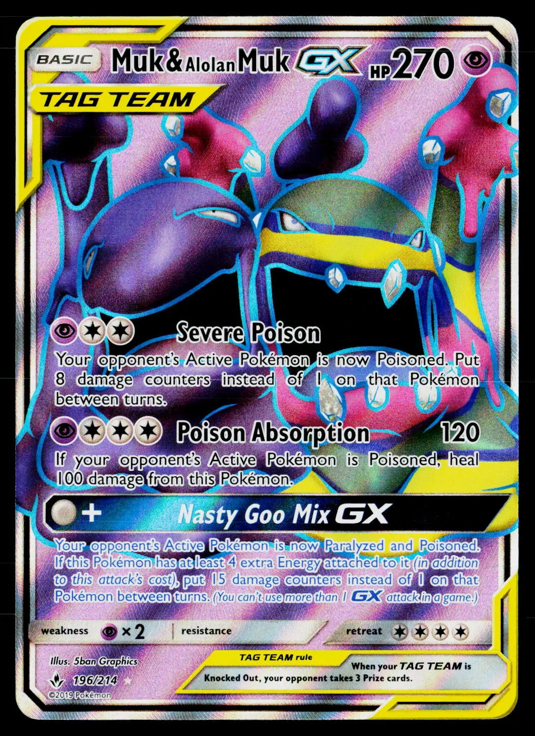 2019 Pokemon SM Unbroken Bonds #196/214 Muk & Alolan Muk GX 