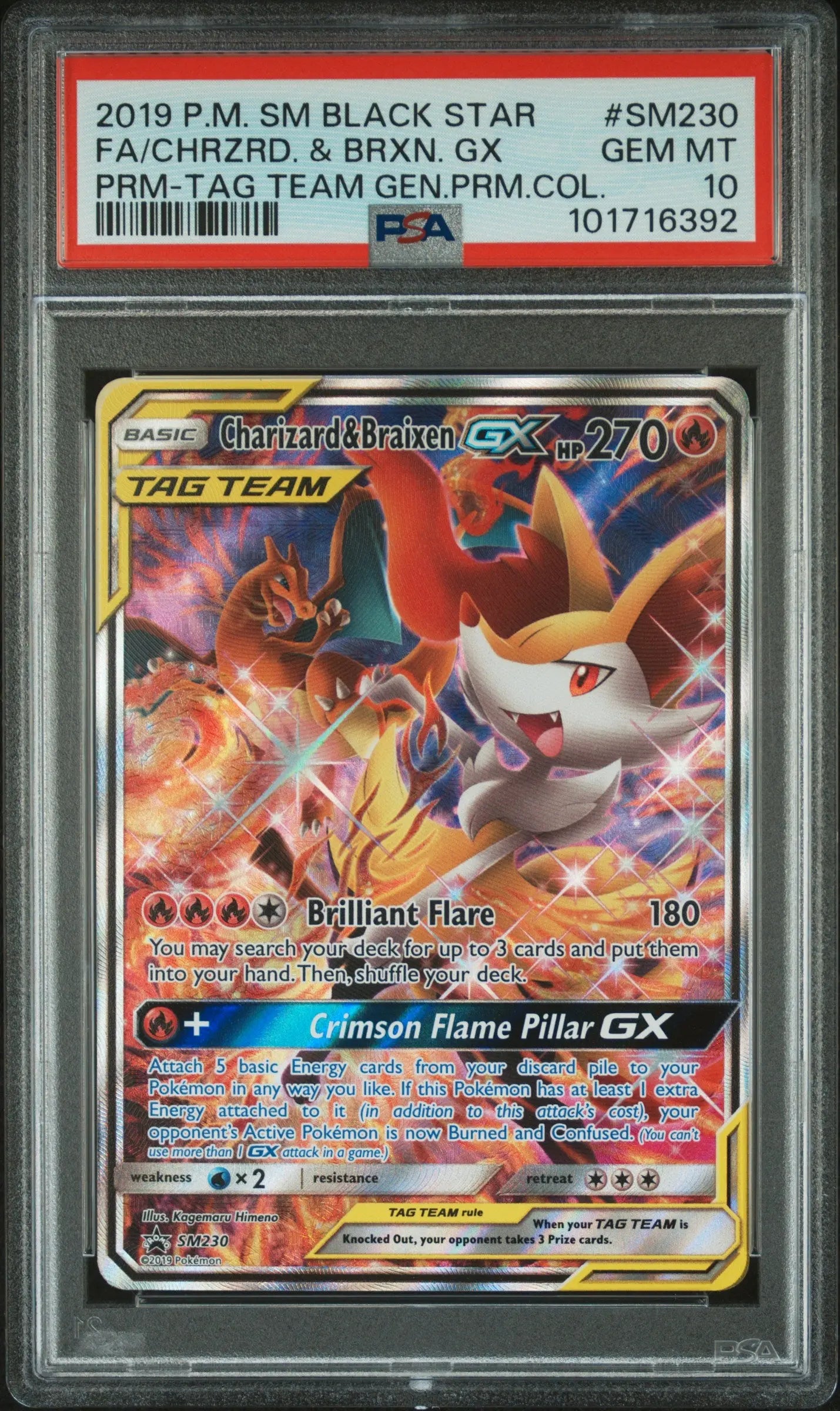 2019 Pokemon S&M Black Star Promo Charizard & Braixen GX TAG Team SM230 PSA 10 