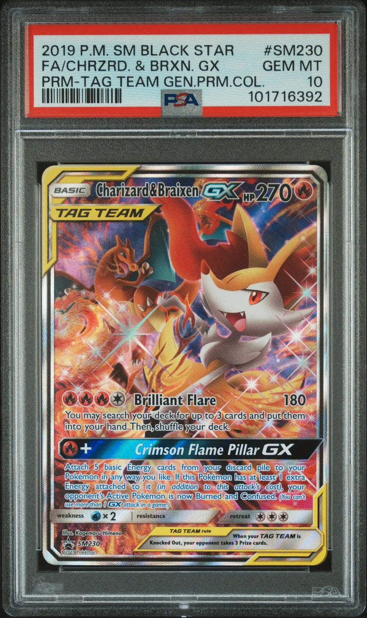 2019 Pokemon S&M Black Star Promo Charizard & Braixen GX TAG Team SM230 PSA 10 