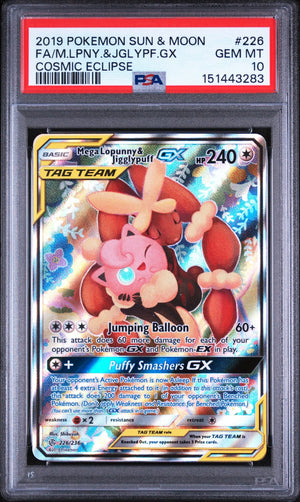 2019 Pokemon S&M Cosmic Eclipse Mega Loppunny & Jiggglypuff GX 226/236 PSA 10 