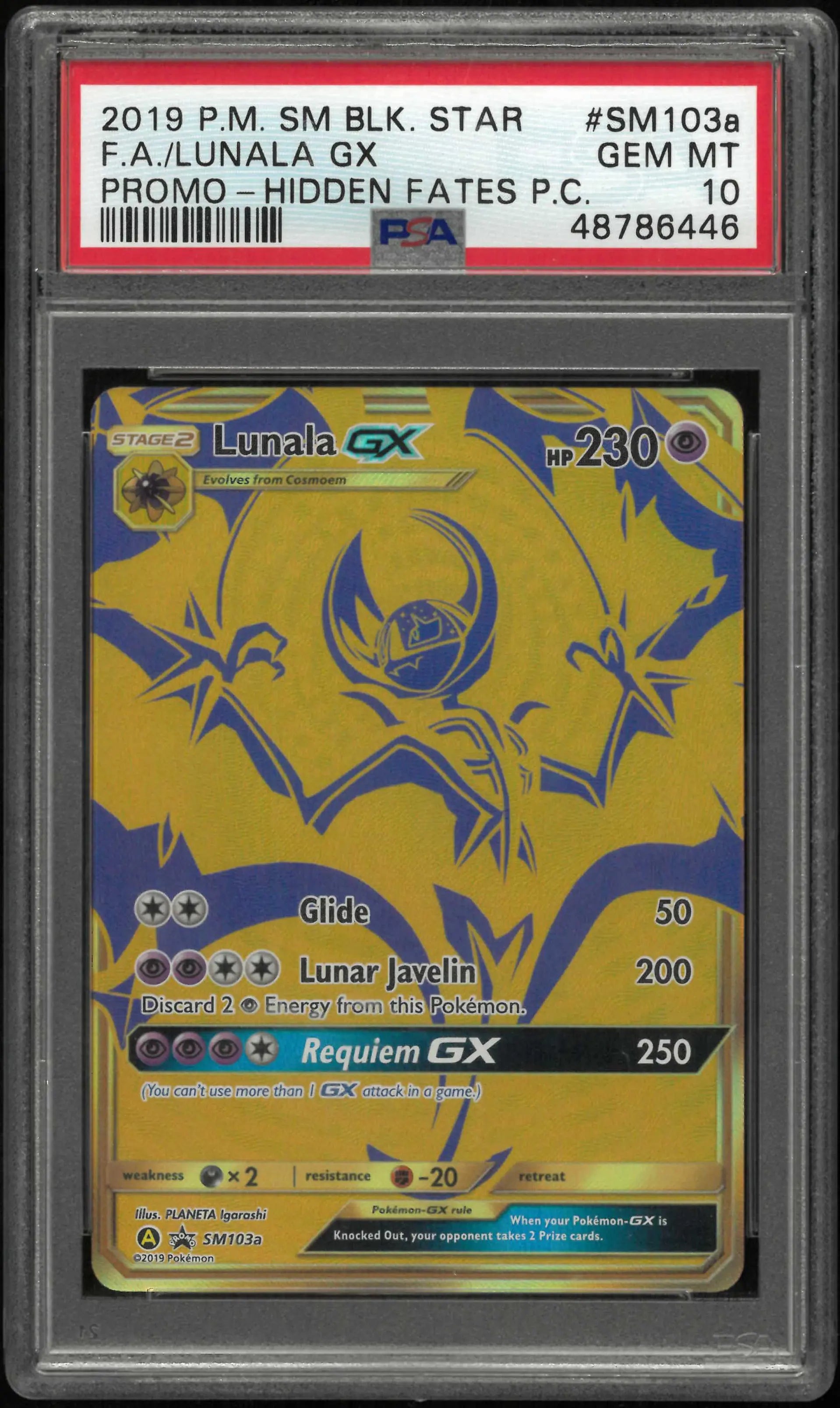 2019 Pokemon Sm Black Star Promo #SM103a Fa Lunala Gx PSA 10 