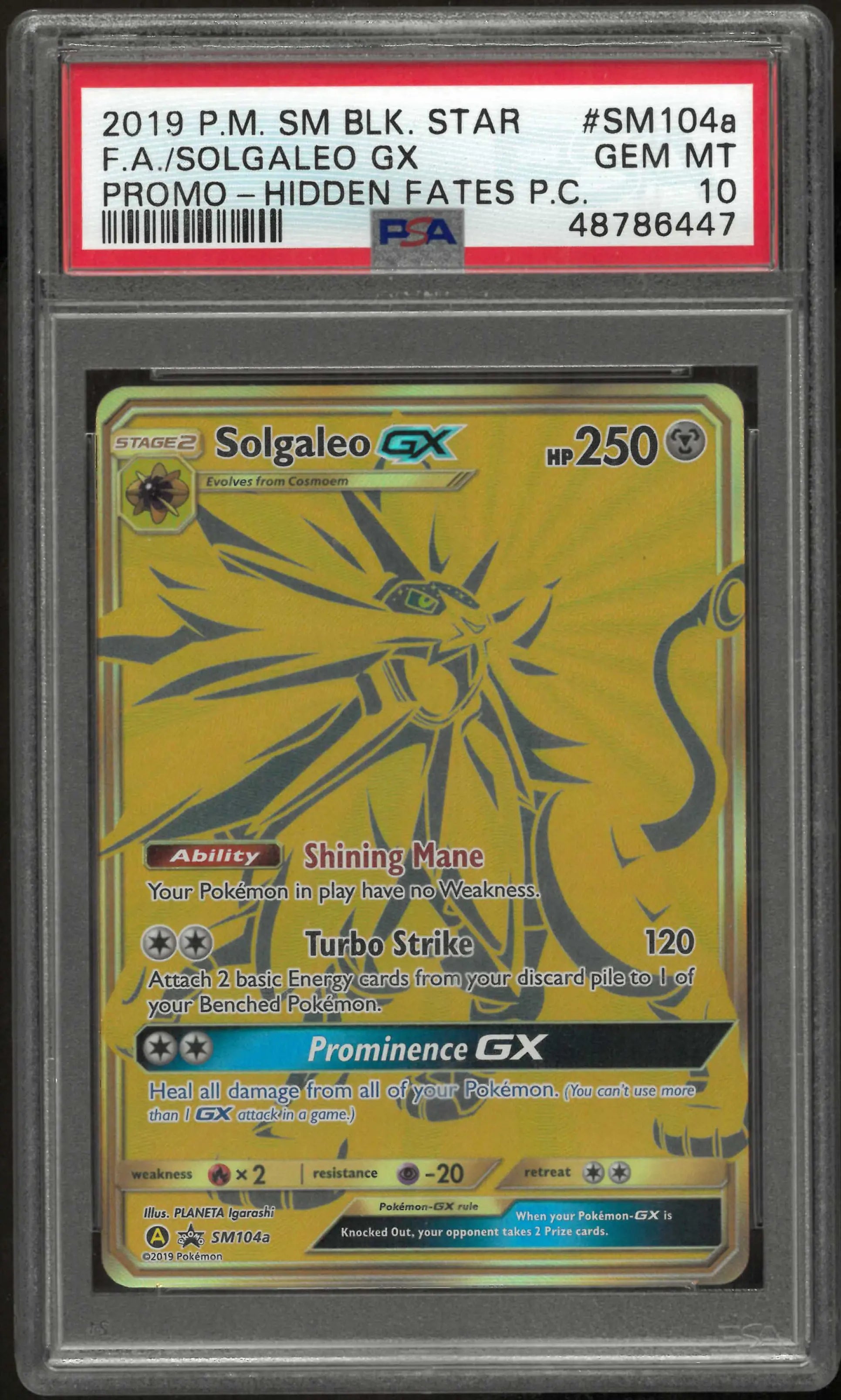 2019 Pokemon Sm Black Star Promo #SM104a Fa Solgaleo Gx Promo PSA 10 