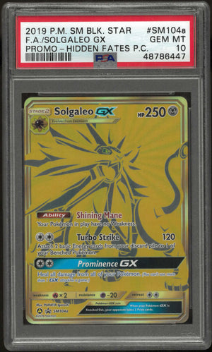 2019 Pokemon Sm Black Star Promo #SM104a Fa Solgaleo Gx Promo PSA 10 