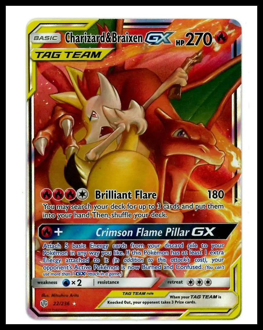 2019 Pokemon Sun Moon - Cosmic Eclipse Charizard & Braixen GX 22/236 