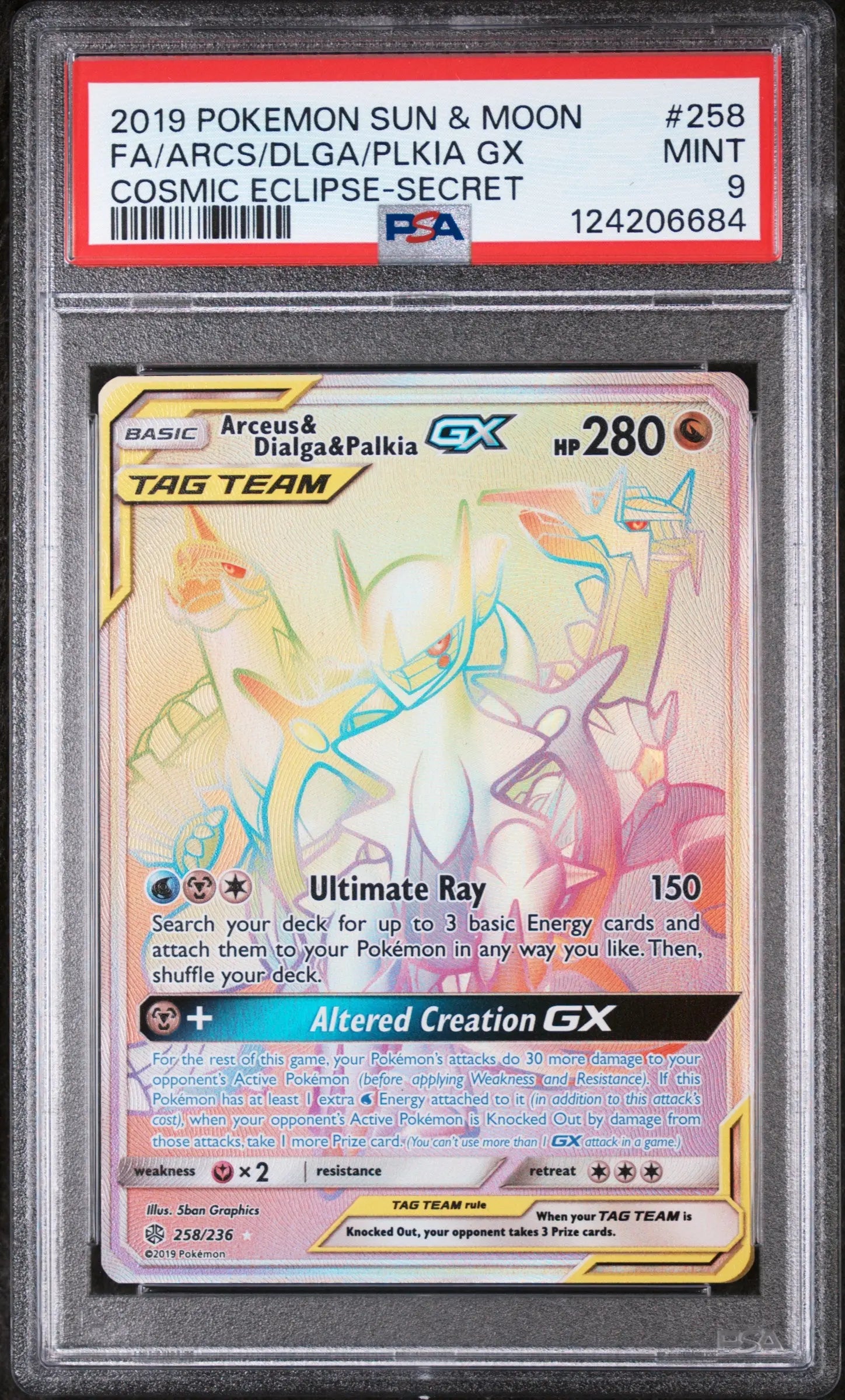 2019 Pokemon Sun Moon Cosmic Eclipse Palkia GX Arceus Dialga Secr PSA 9 258/236 