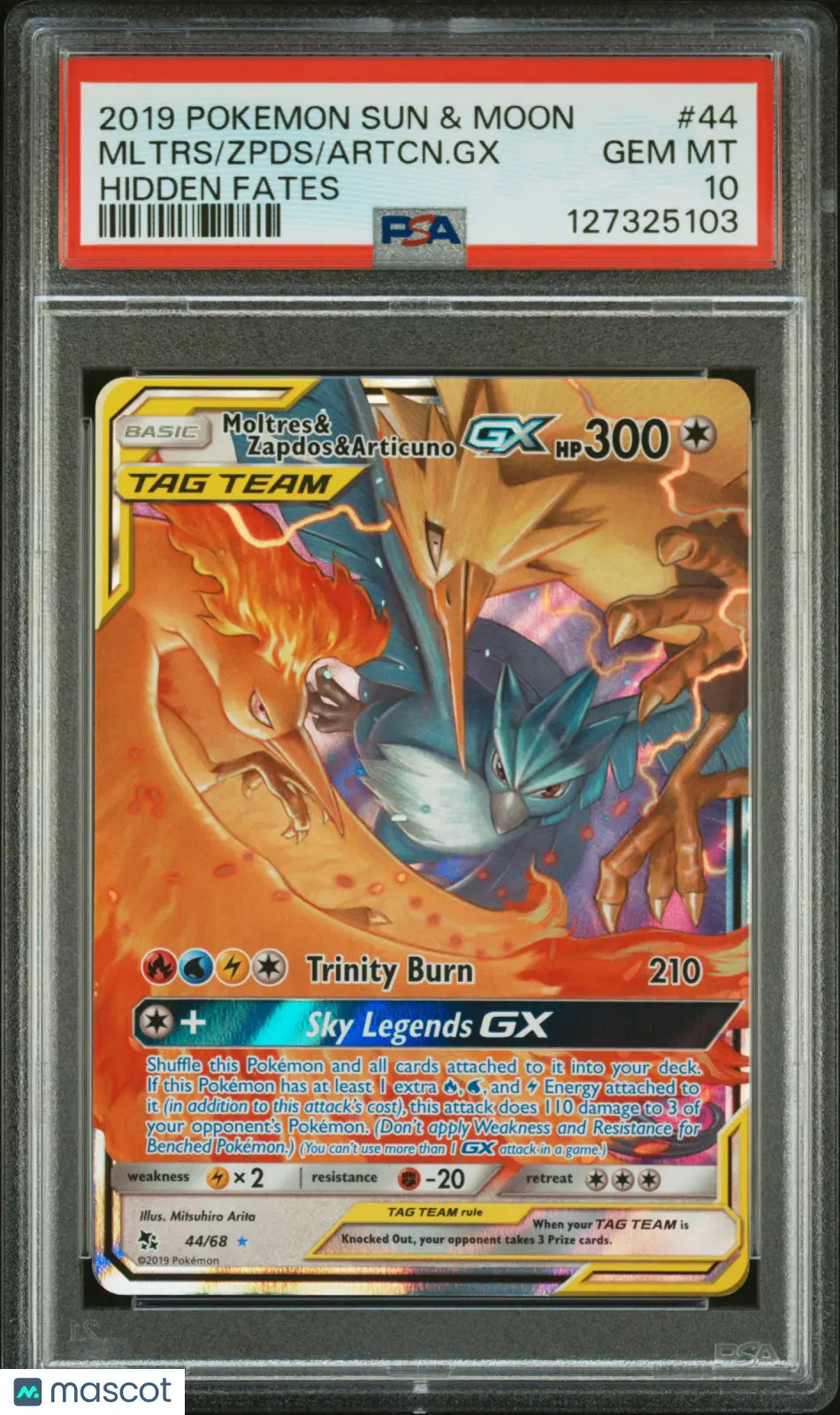 2019 Pokemon Sun Moon Hidden Fates Articuno GX Moltres Zapdos PSA 10 44/68 