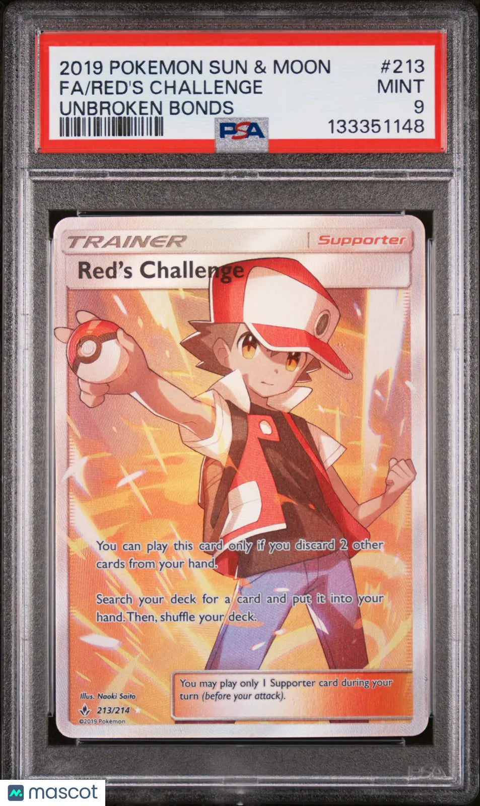 2019 Pokemon Sun Moon Unbroken Bonds Red's Challenge PSA 9 213/214 