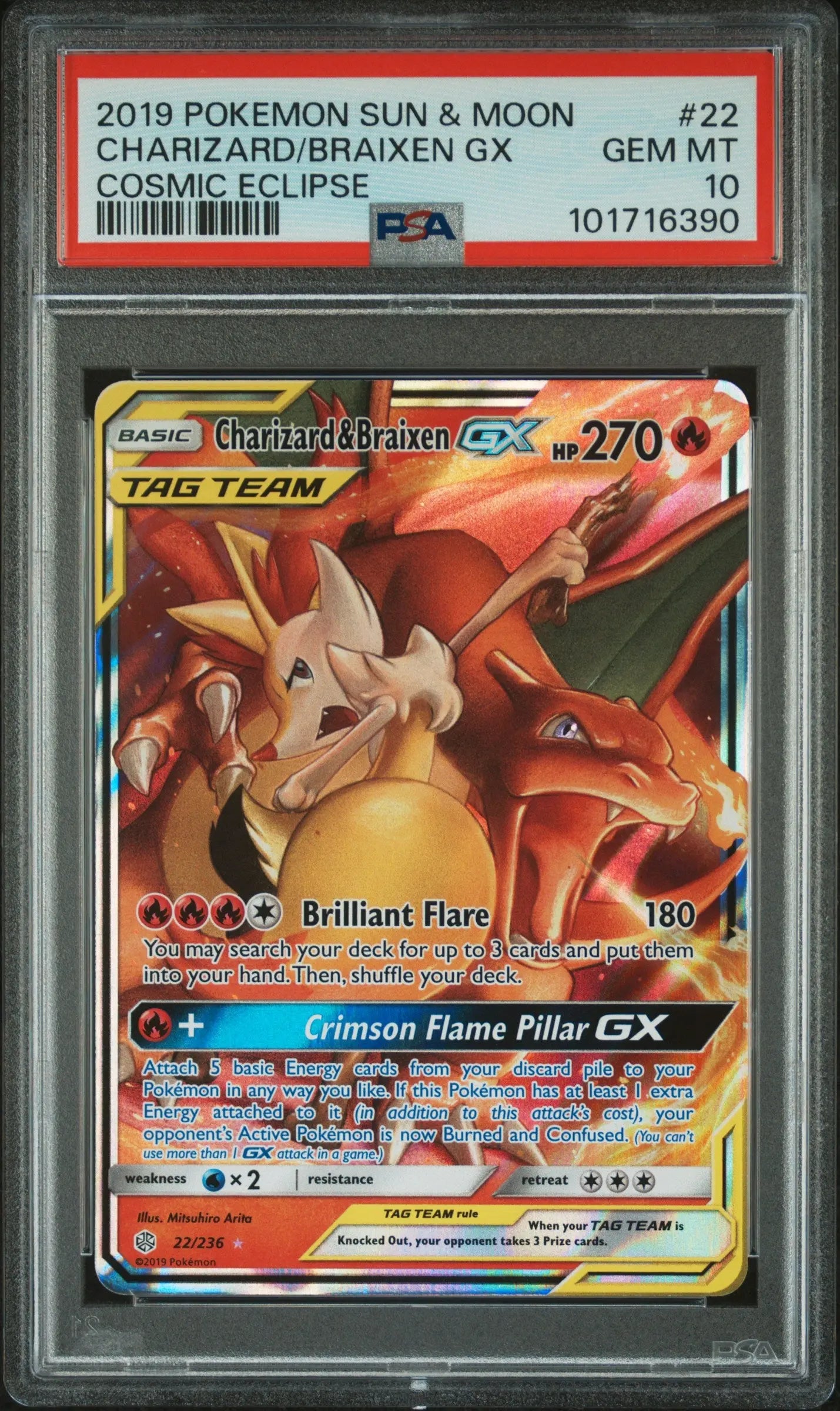 2019 Pokemon Sun & Moon Cosmic Eclipse Charizard & Braixen GX 22/236 PSA 10 