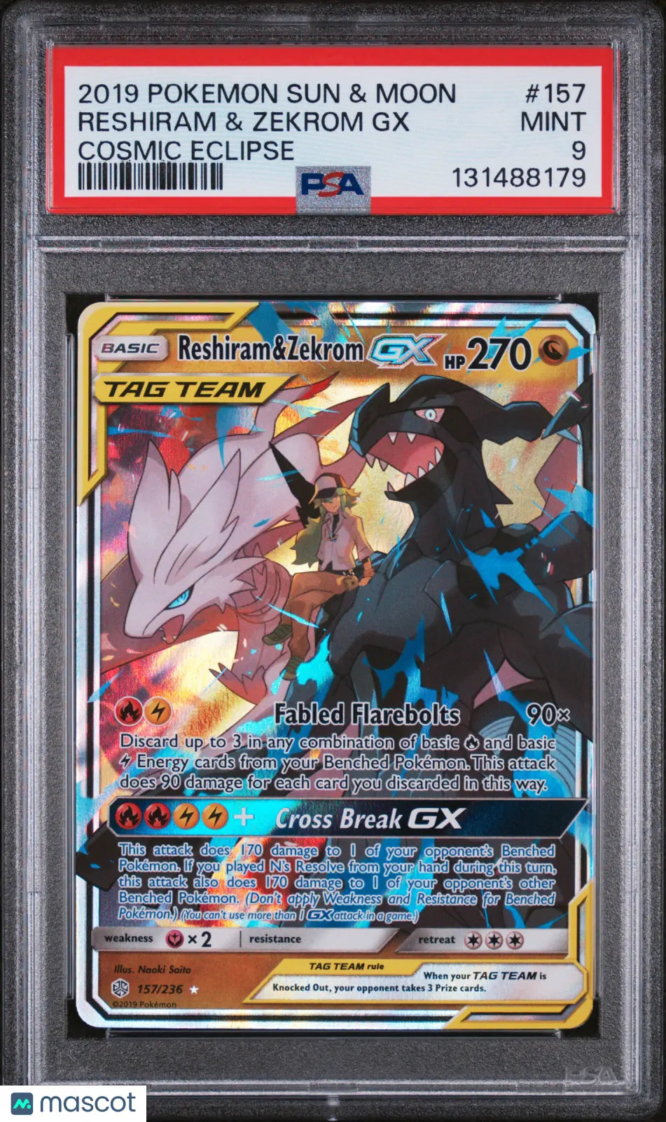 2019 Pokemon Sun & Moon Cosmic Eclipse Reshiram & Zekrom GX 157/236 PSA 9 
