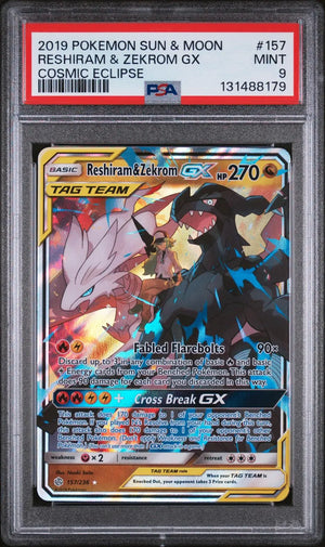 2019 Pokemon Sun & Moon Cosmic Eclipse Reshiram & Zekrom GX 157/236 PSA 9 