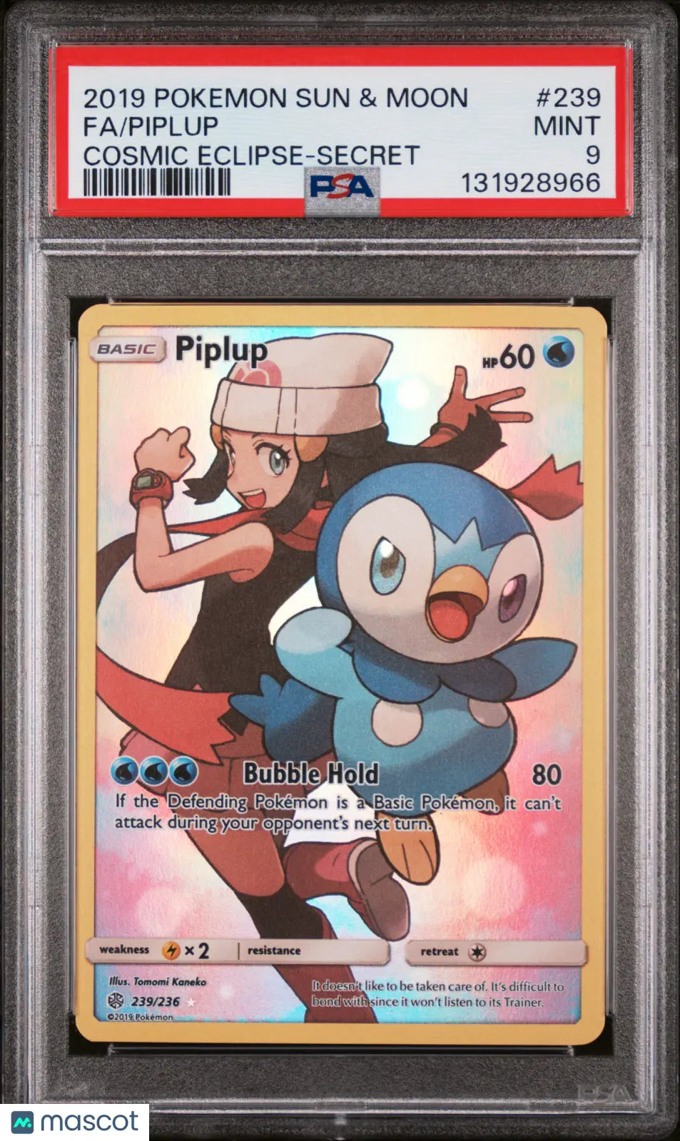 2019 Pokemon Sun & Moon Cosmic Eclipse Secret Rare FA Piplup 239/236 PSA 9 
