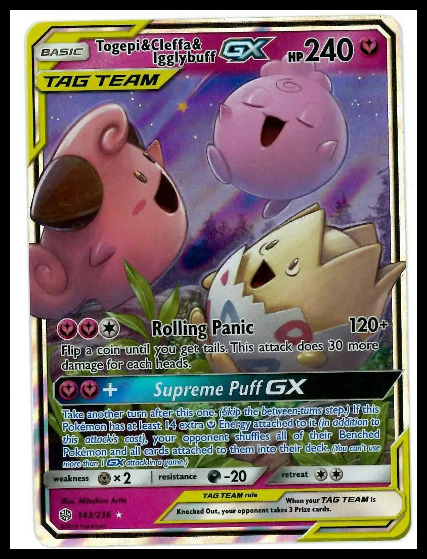 2019 Pokemon Sun & Moon Cosmic Eclipse Togepi & Cleffa & Igglybuff GX 143/236 LP 