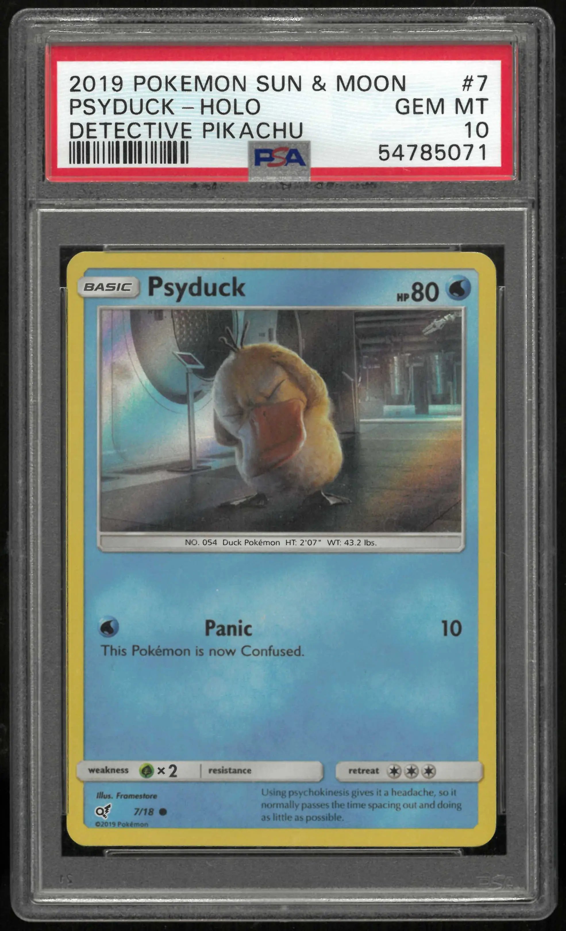 2019 Pokemon Sun & Moon Detective Pikachu Psyduck-Holo 7/18 PSA 10 