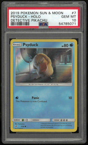 2019 Pokemon Sun & Moon Detective Pikachu Psyduck-Holo 7/18 PSA 10 