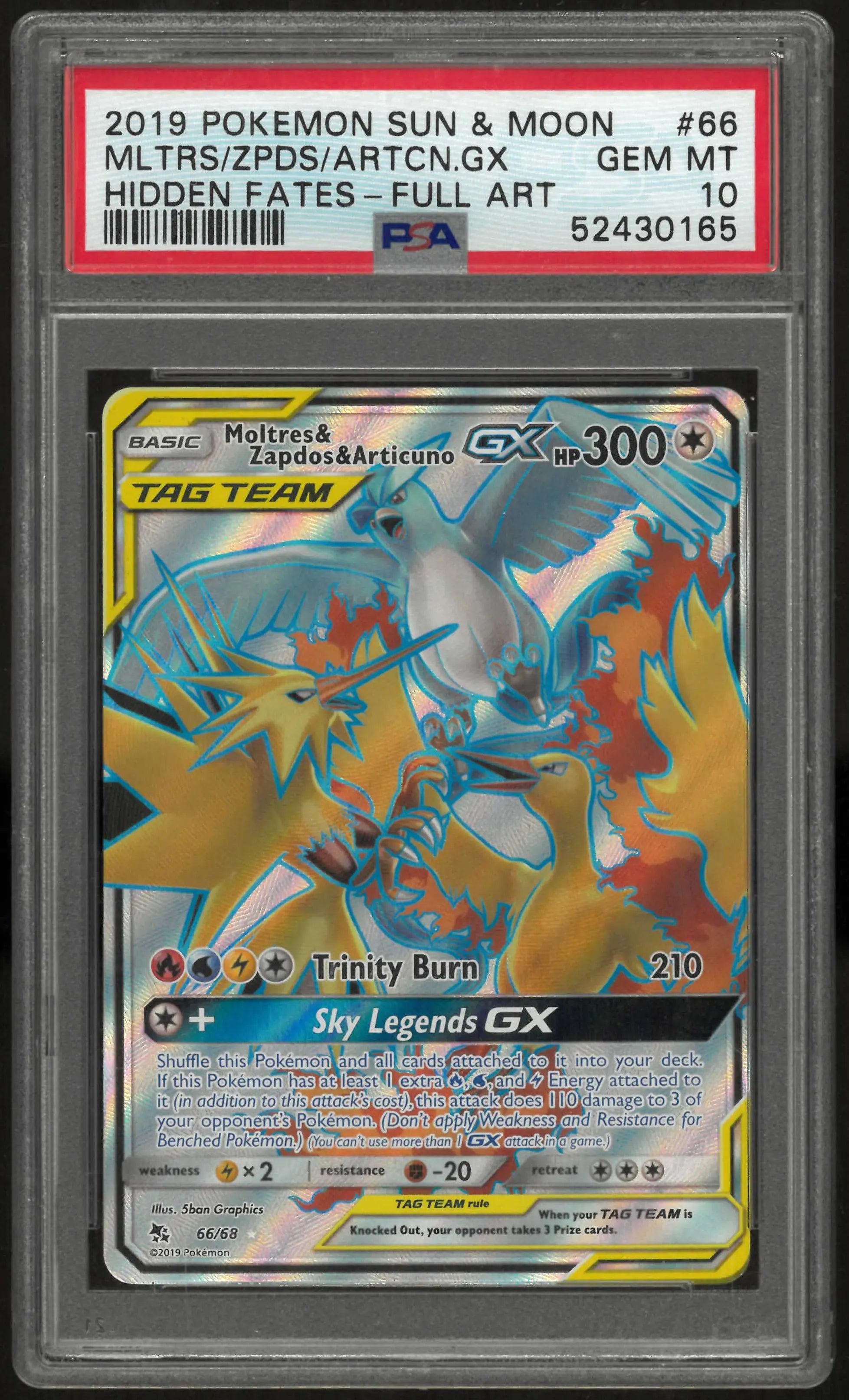 2019 Pokemon Sun & Moon Hidden Fates 66/68 Mltrs/Zpds/Artcn GX PSA 10 
