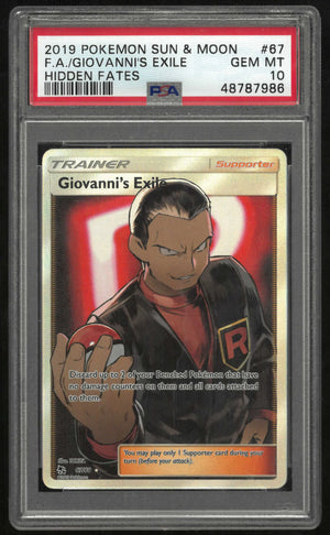 2019 Pokemon Sun & Moon Hidden Fates 67/68 Giovanni's Exile PSA 10 