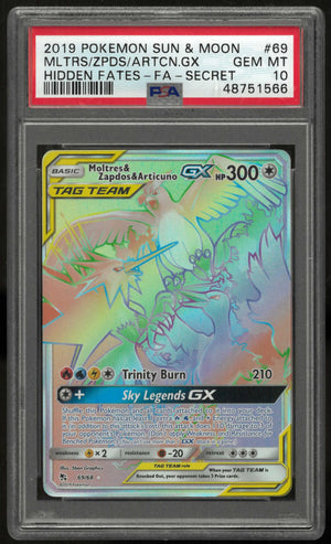 2019 Pokemon Sun & Moon Hidden Fates 69/68 Mltrs/Zpds/Artcn GX Secret PSA 10 