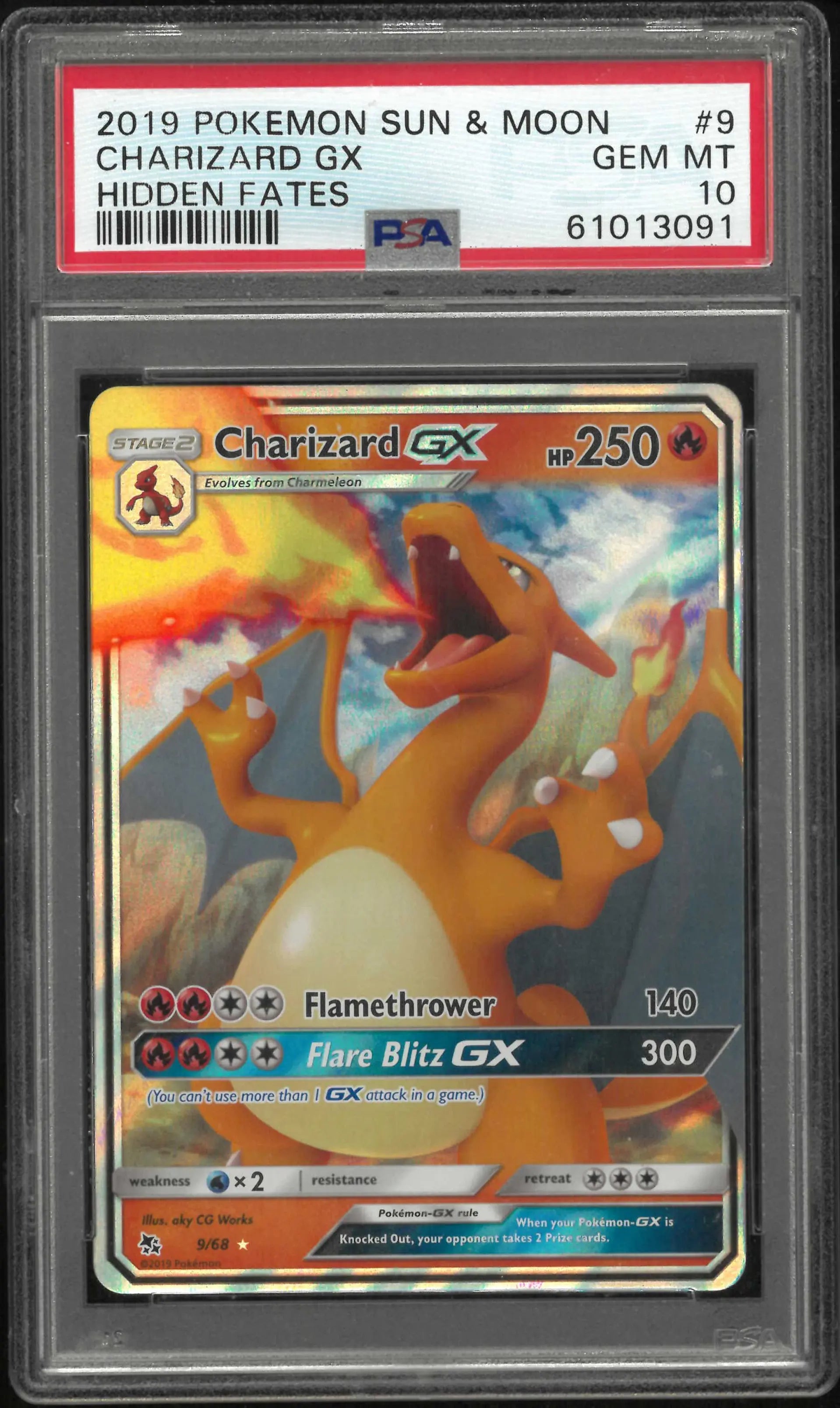 2019 Pokemon Sun & Moon Hidden Fates 9/68 Charizard Gx Hidden Fates PSA 10 