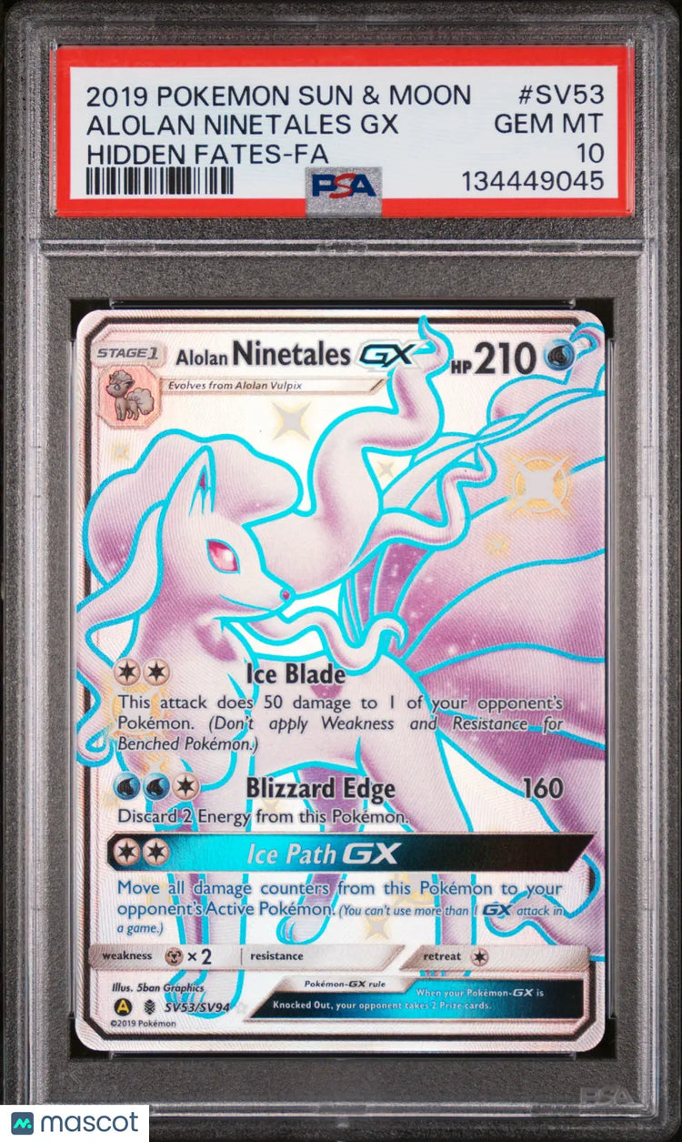 2019 Pokemon Sun & Moon Hidden Fates Alolan Ninetales GX PSA 10 #SV53 